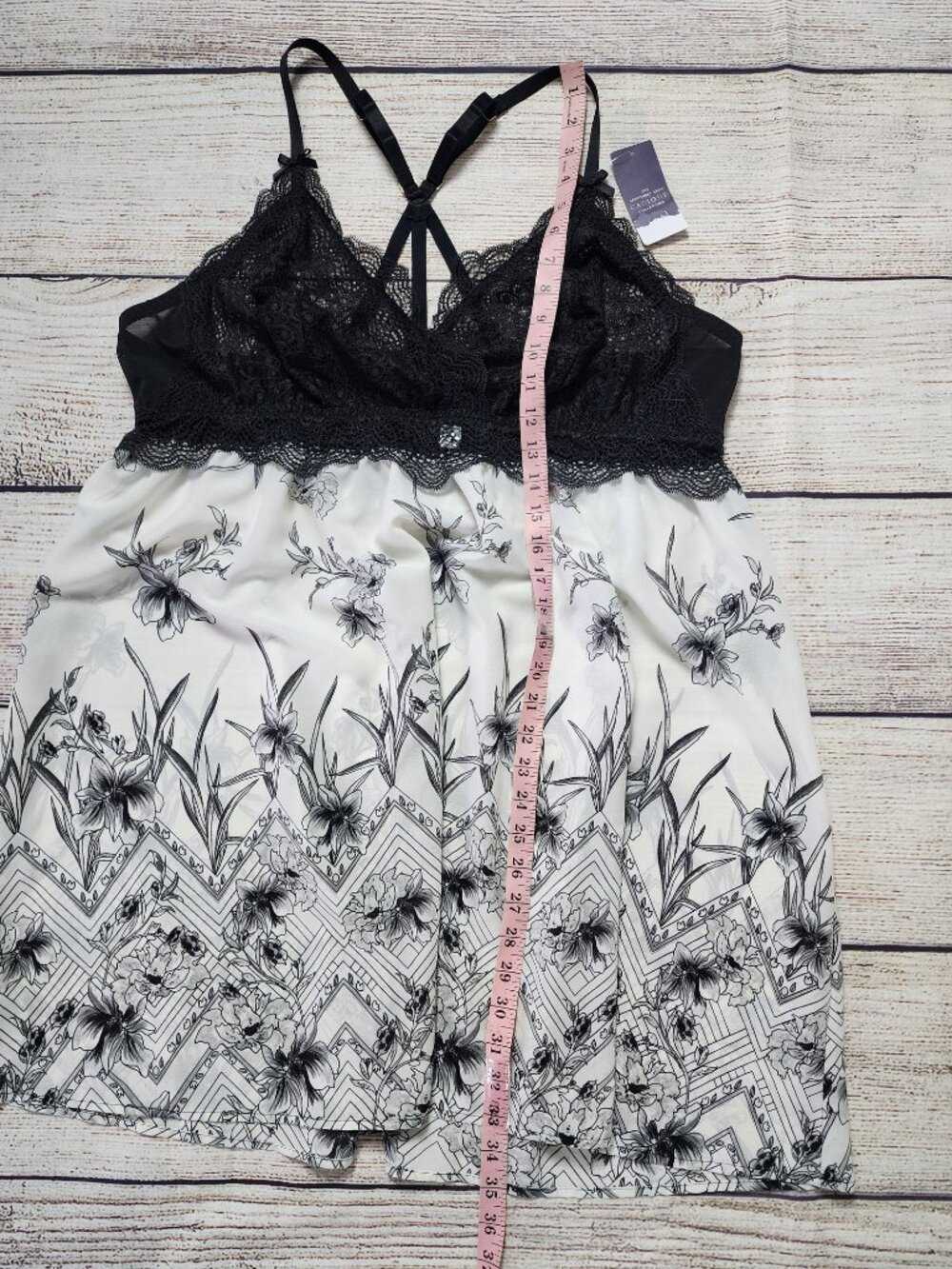 Cacique Size 22/24 Black White Lace Lingerie Babydoll Teddy Romantic Coquette - Picture 10 of 10